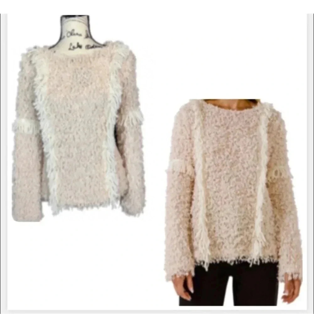 FREE THE ROSES COTTAGE CORE CREW NECK SWEATER CREAM AND TAN - Picture 2 of 10
